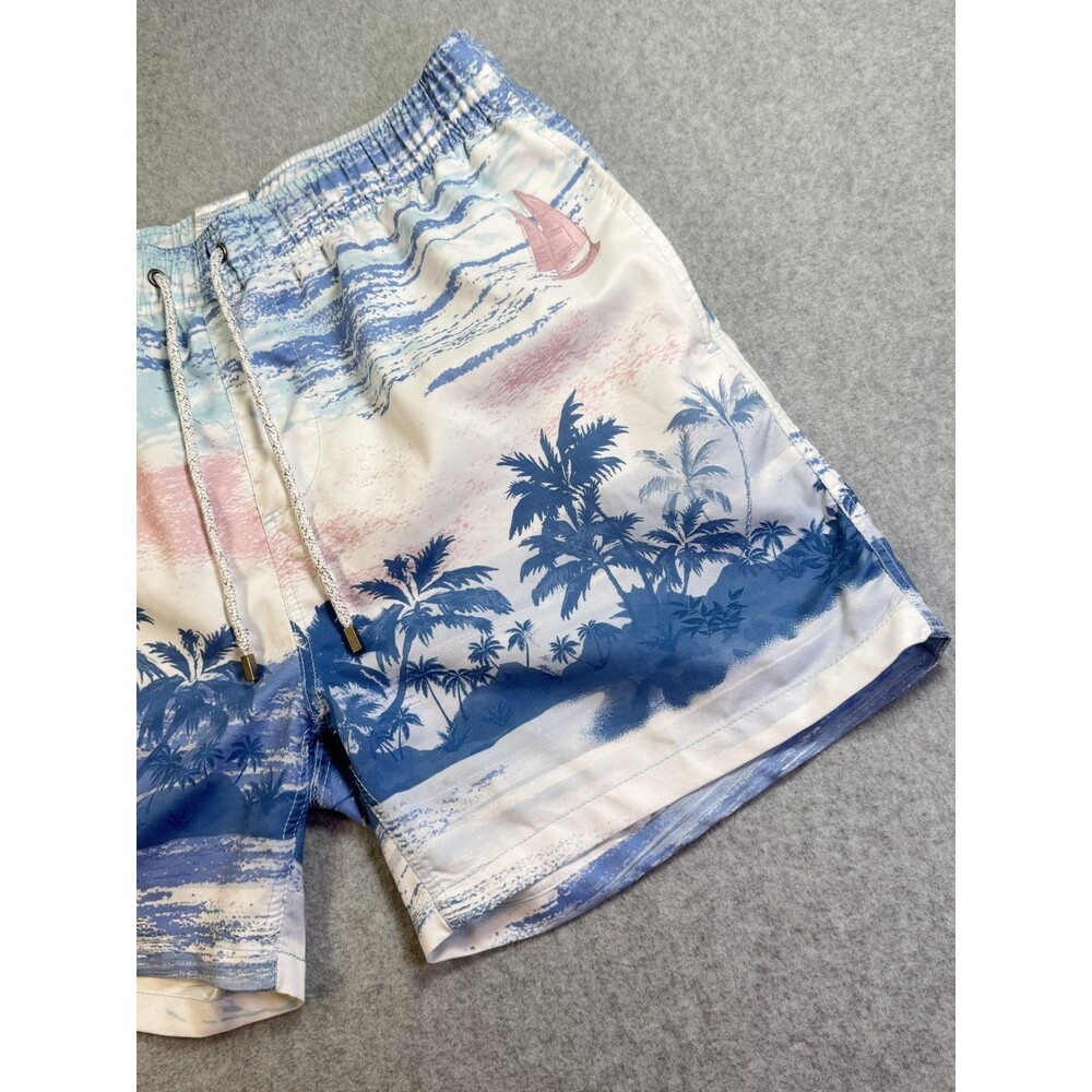 Surf Style Men's XL Tropical Palm Tree Swim Trunks Board Shorts Beach Blue Pink